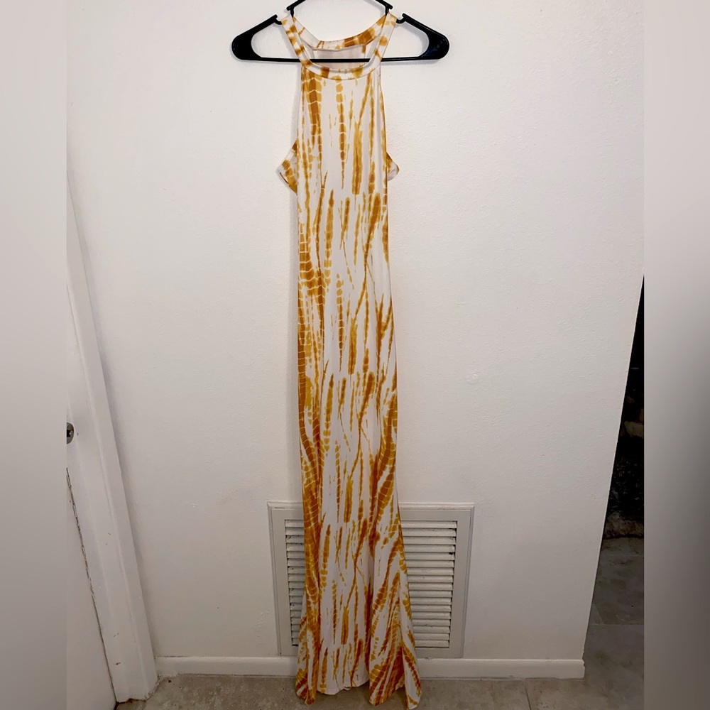 Yellow + White Tiedye Blend Long Summer Maxi Dress